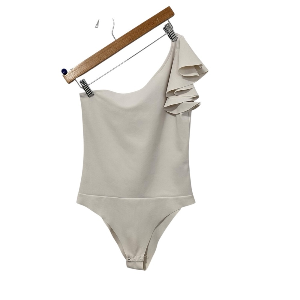 Carbon 38 Womens One Shoulder Ruffle Bodysuit Sz Small Off White